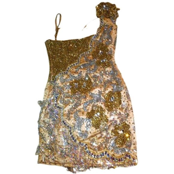 Couture Fully Beaded in Swarovski Crystals Fringes Flowers Prom Party Dress Gown - Picture 12 of 12